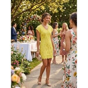 Diane Von Furstenberg Small Wanda Stretch Lace Sheath Mini Dress sz 4 Yellow